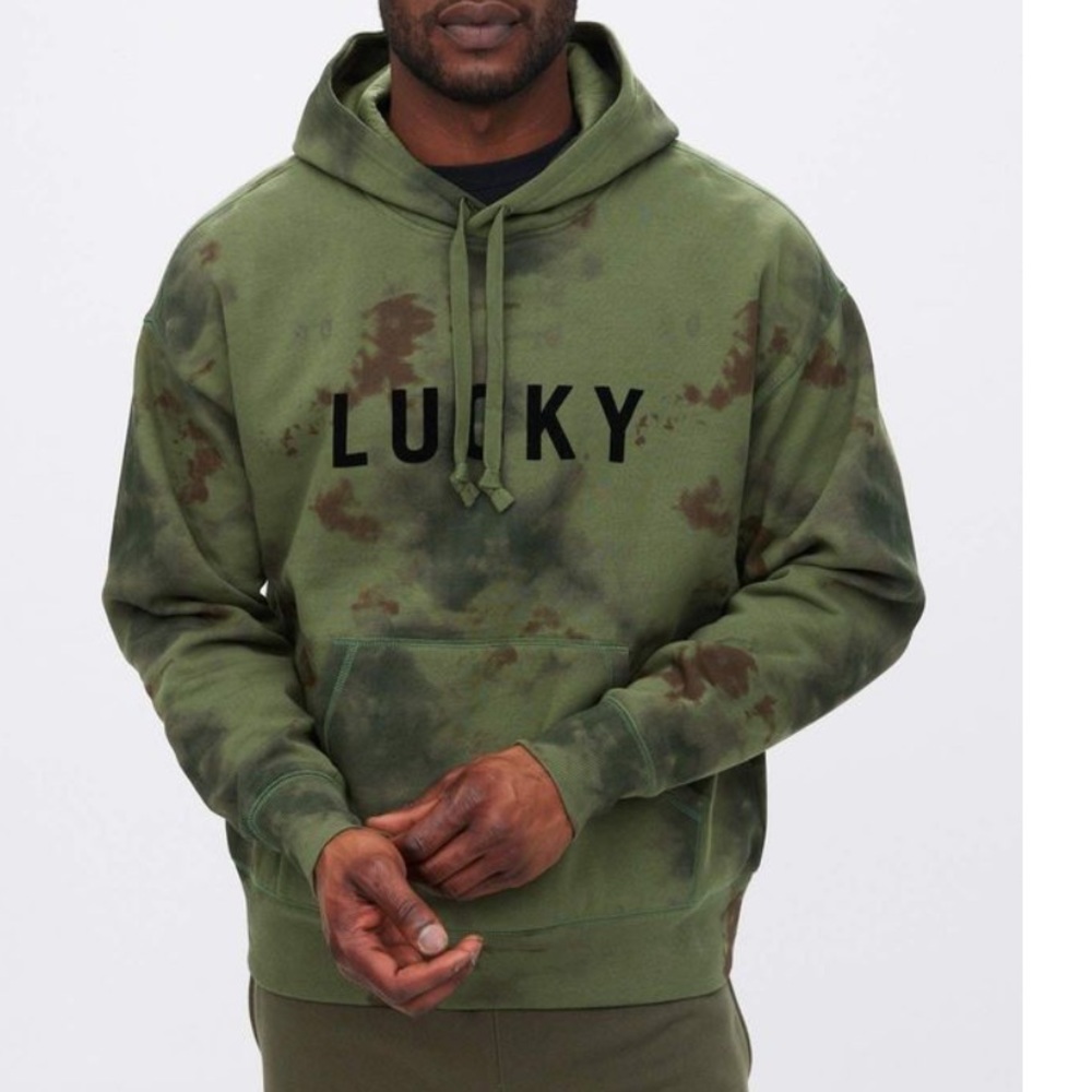 Lucky Brand Mens Hoodie Limited Edition Cloud Wash Tie Dye Olive Green